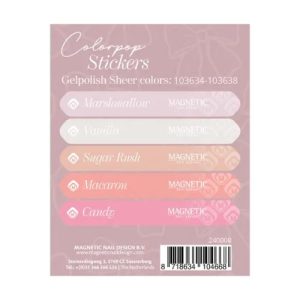 Magnetic 240008 color pop stickervel met 5 gekleurde stickers voor het maken van gelpolish kleurvoorbeelden in de salon