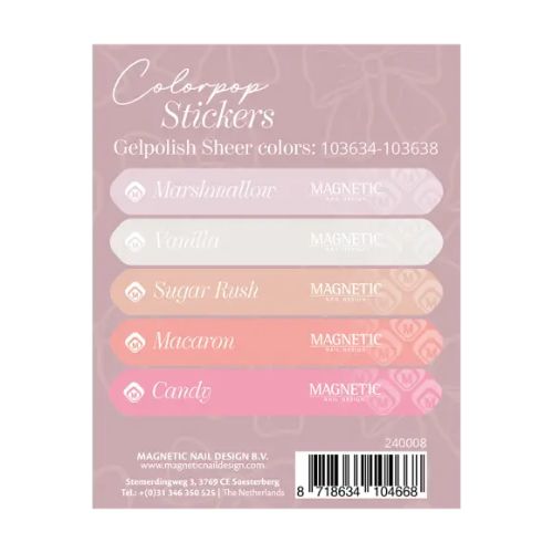 Magnetic 240008 color pop stickervel met 5 gekleurde stickers voor het maken van gelpolish kleurvoorbeelden in de salon